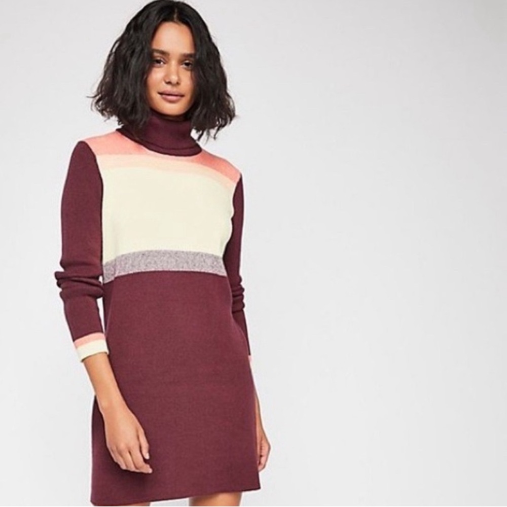 FREE PEOPLE Winter Break Colorblock Long Sleeve Sweater Dress